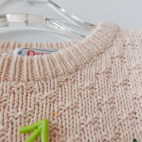 VINTAGE Orvis Sweater Medium Cream Fisherman Cable Knit Floral Grandmacore 90s - Picture 9 of 16